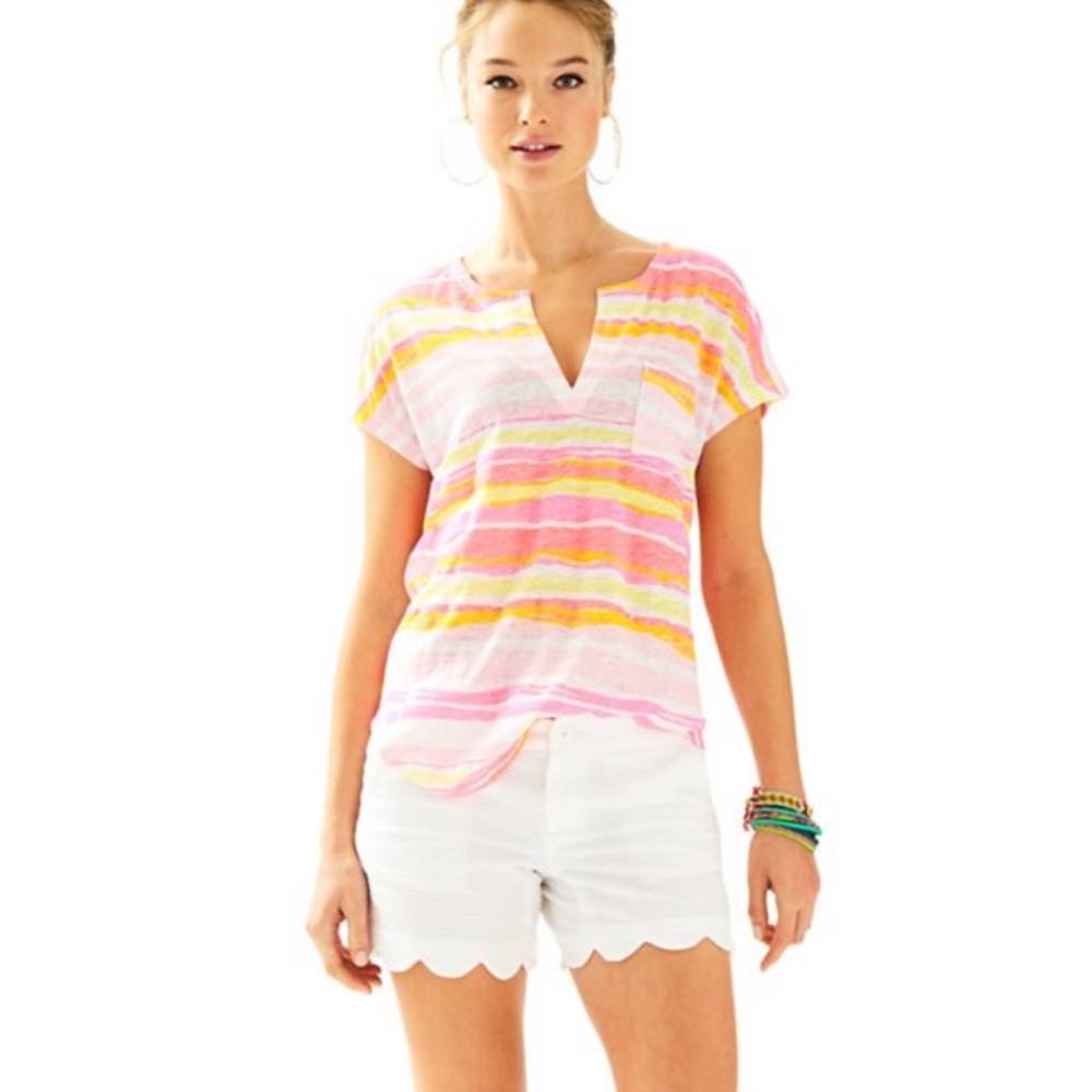 Lilly Pulitzer Duval Notch Neckline Linen Top